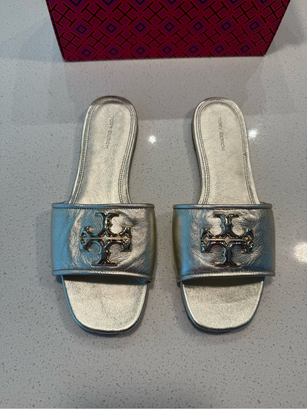 Tory Burch Eleanor Gold Slides Size 8